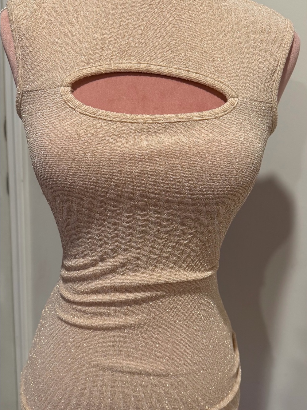 Sleeveless Cutout Knit Tank Top in Light Champagne